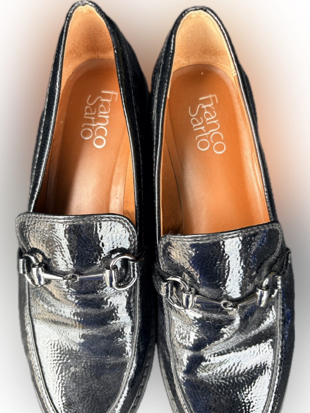 Franco Sarto Black Patent Leather Bit Loafers